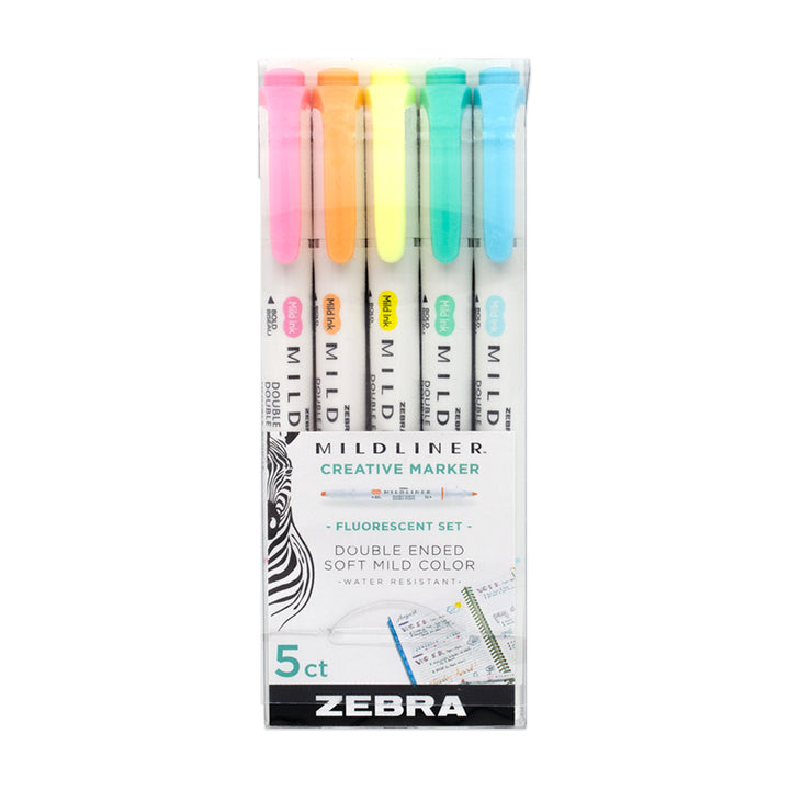 Zebra Mildliner Fluorescent Markers, 5-pack