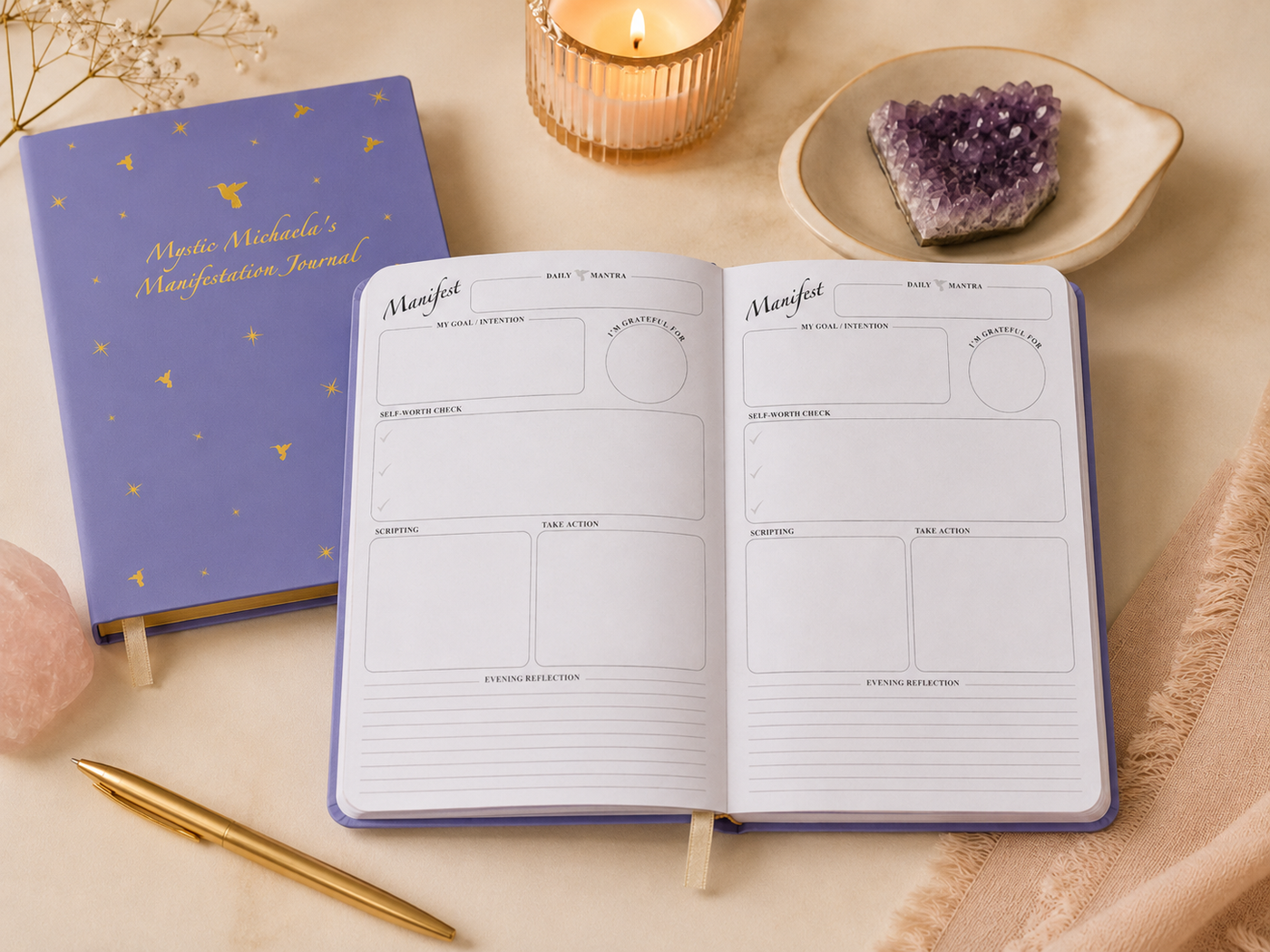 Manifestation journal open on a desk