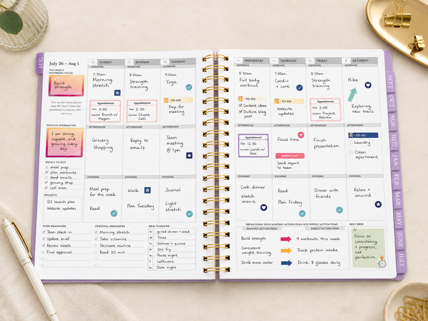 Planner decorated with planning stickers