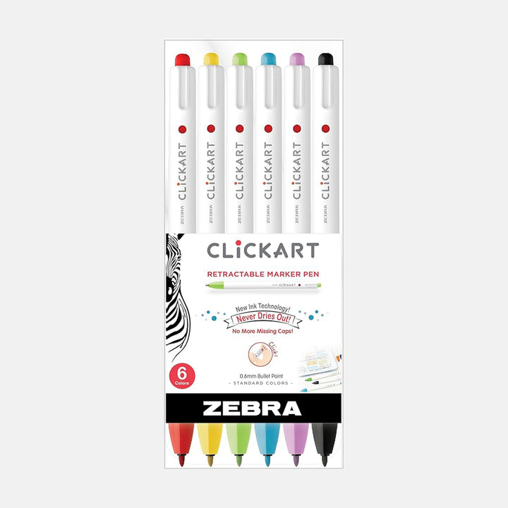 Zebra Pen Click Art Retractable Marker Pen, 6 Pack