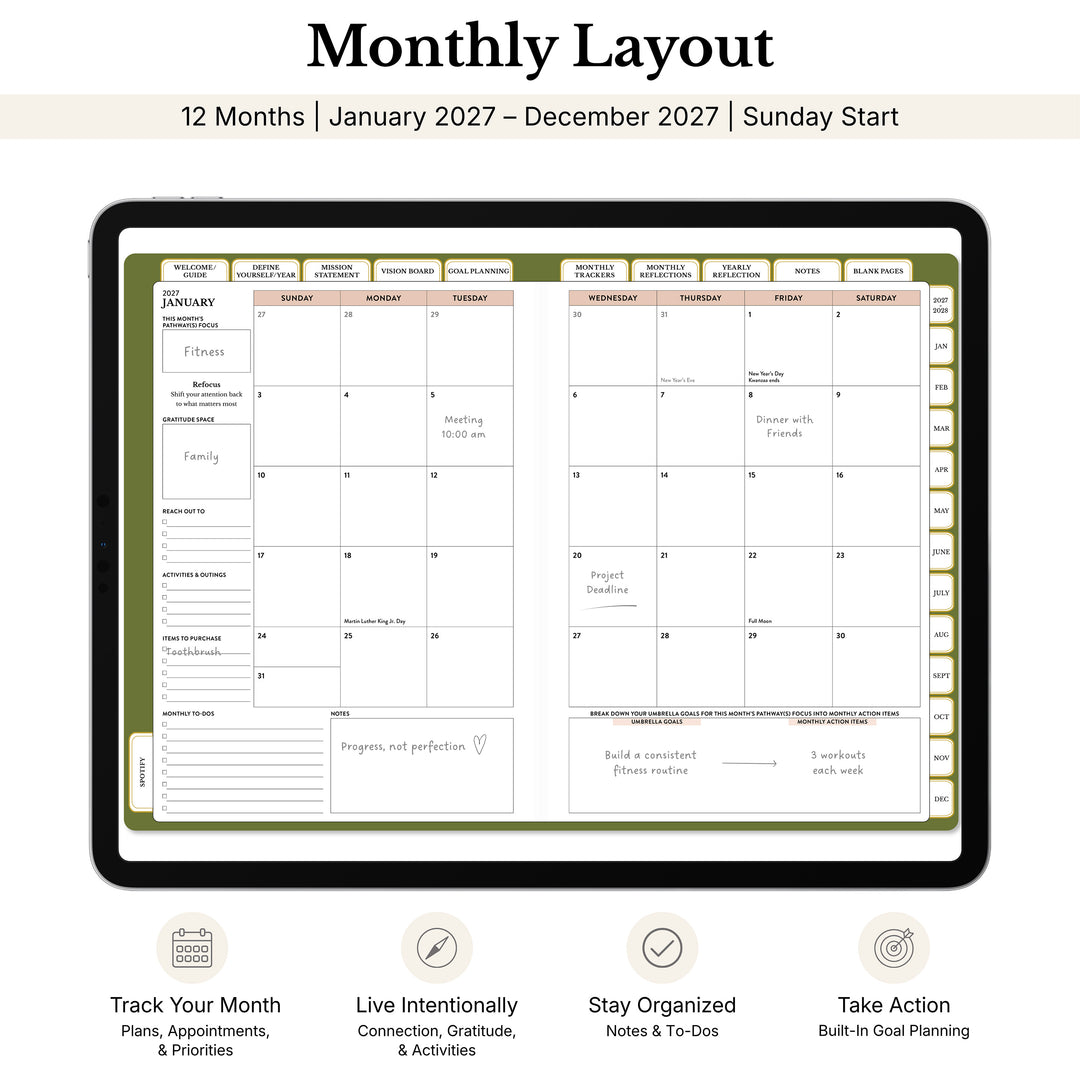 Monthly calendar in the 2027 digital planner 