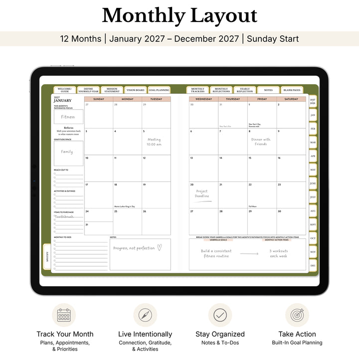 Monthly calendar in the 2027 digital planner 