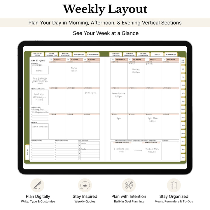 Weekly calendar layout in the 2027 digital planner 