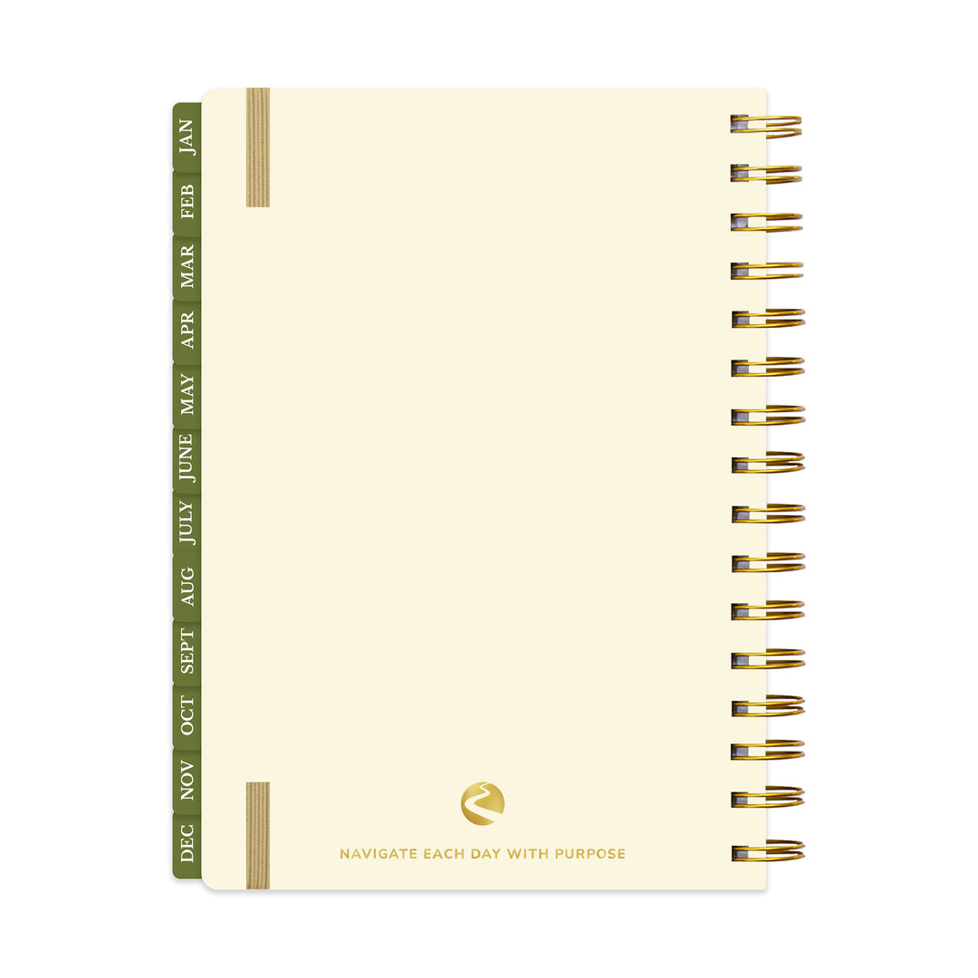 Beige planner with gold accents on a white background 