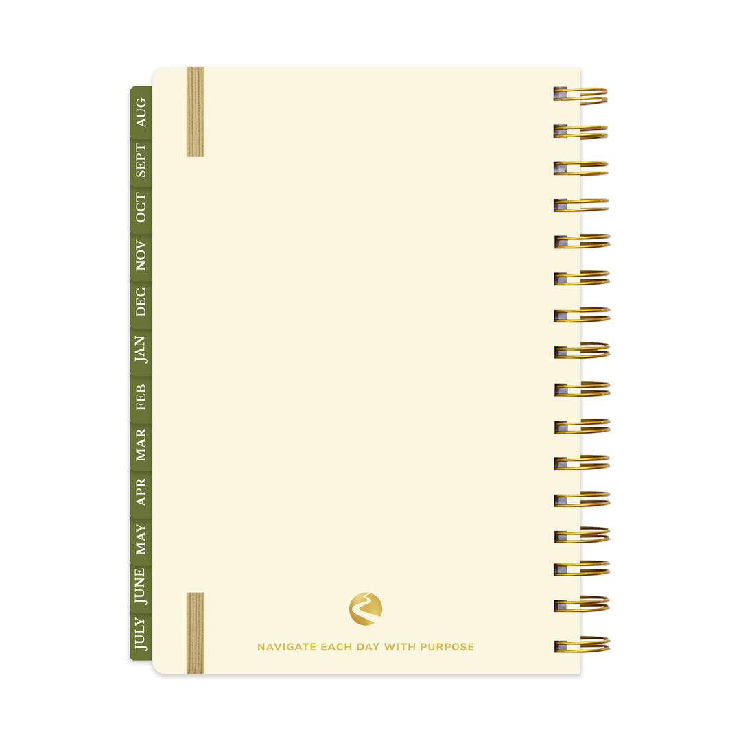 Beige planner with gold accents on a white background 