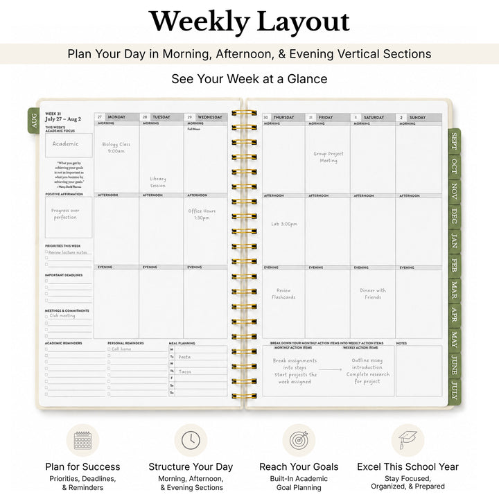 Planner opened to the weekly layout with a monday start showing the week at a glance 