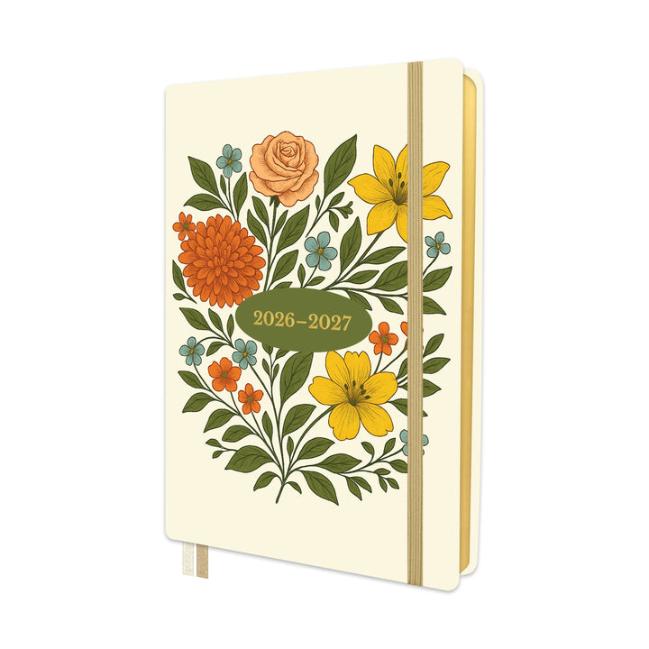 Floral design planner with 2026-2027 date range on a white background 