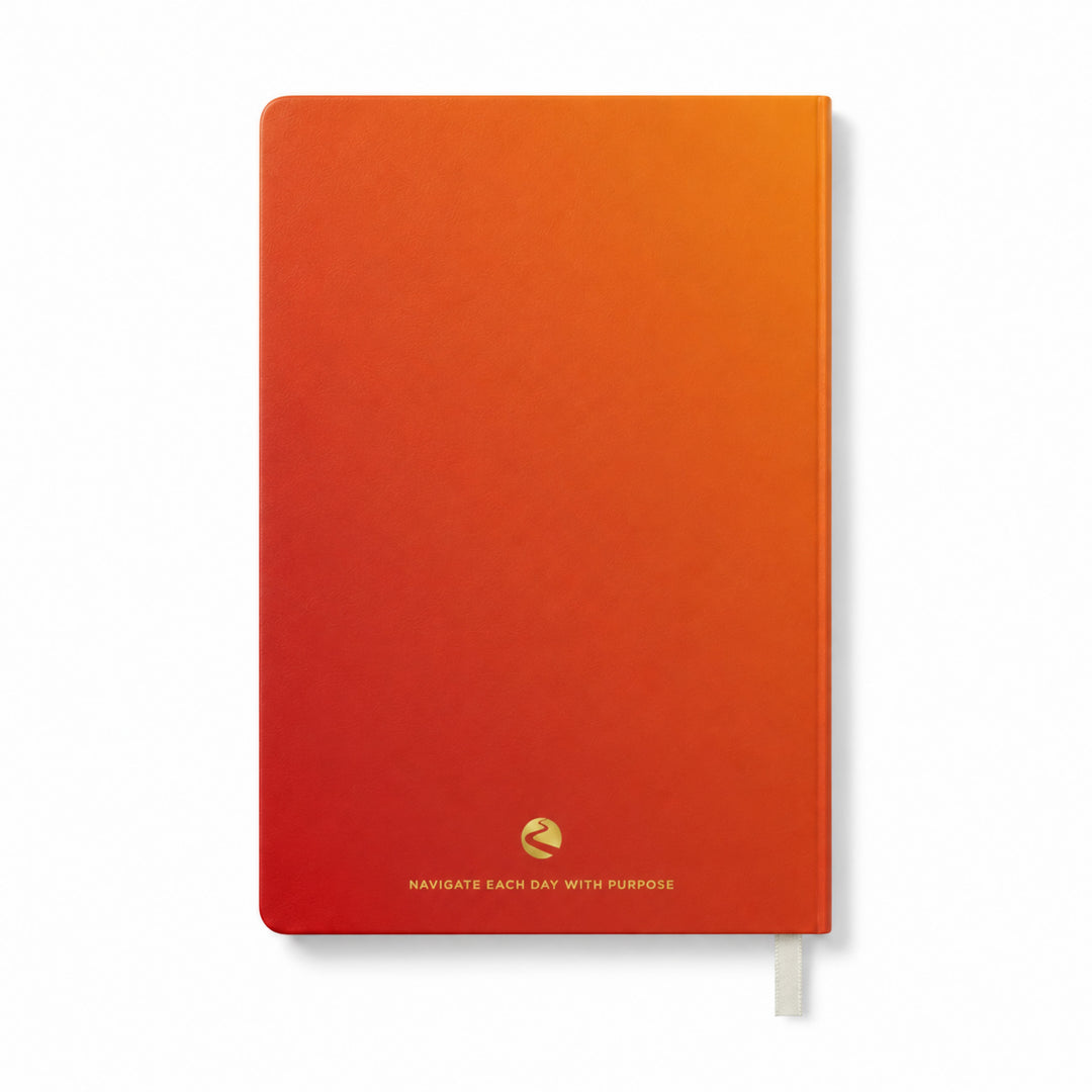 Orange journal with gradient effect and text on a white background 