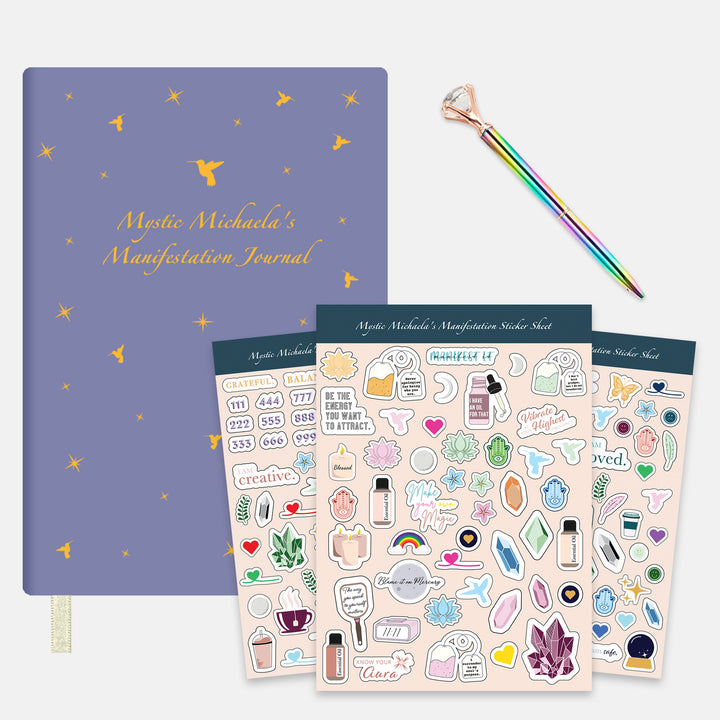 Mystic Michaela's Manifestation Journal, Sticker Sheets, & Crystal Pen