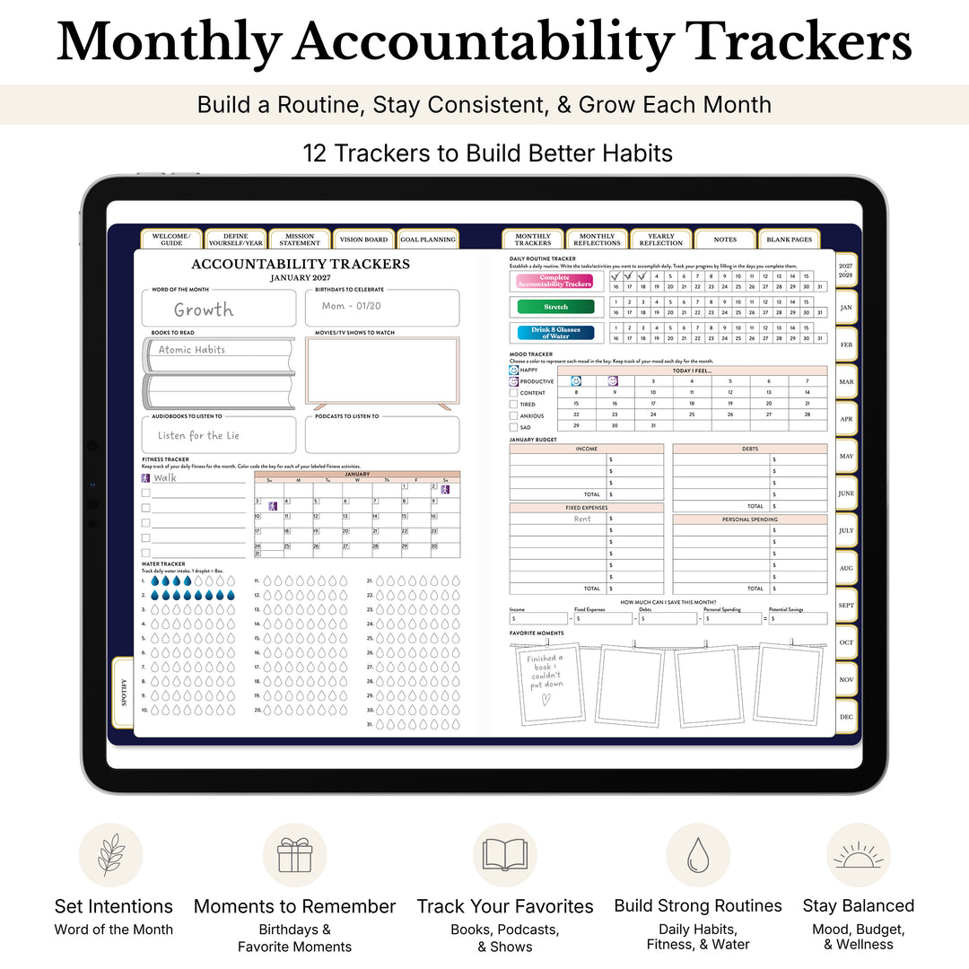 Inside look at the accountability trackers in the 2027 digital planner 