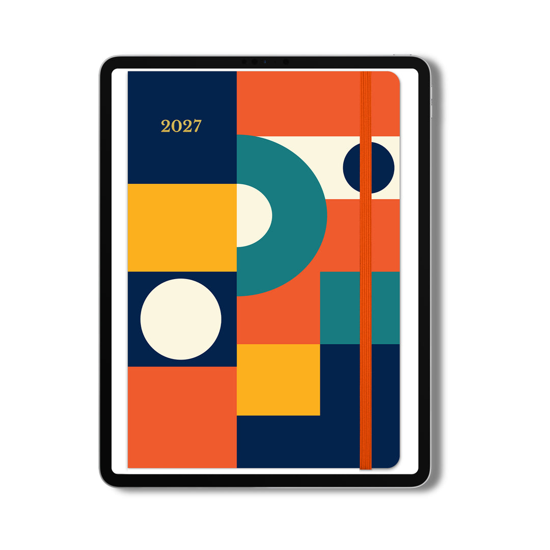 Cover of the 2027 digital planner with oranges and blues 