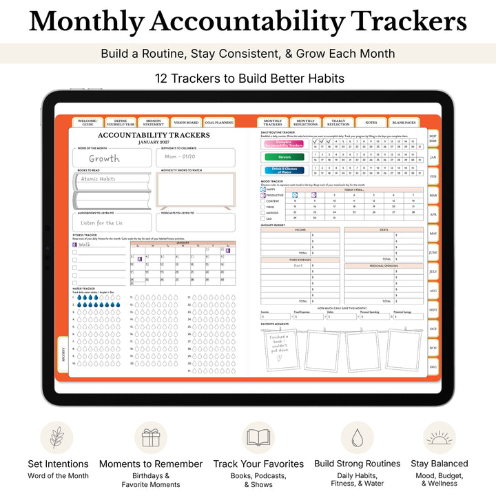Accountability Trackers in the 2027 digital planner to set habits and routines 