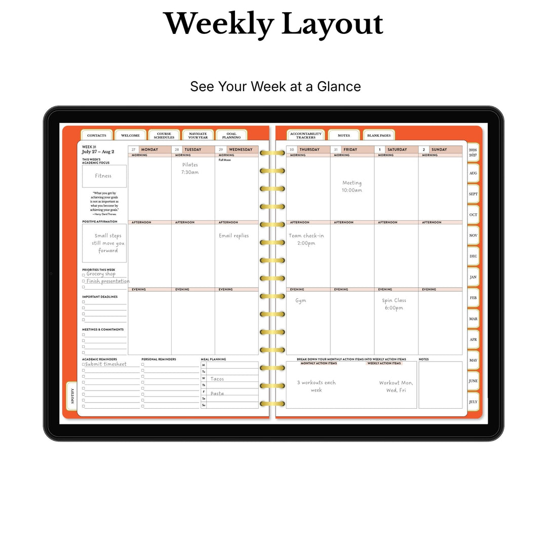 Weekly layout planner with a clear view of daily tasks and appointments. 