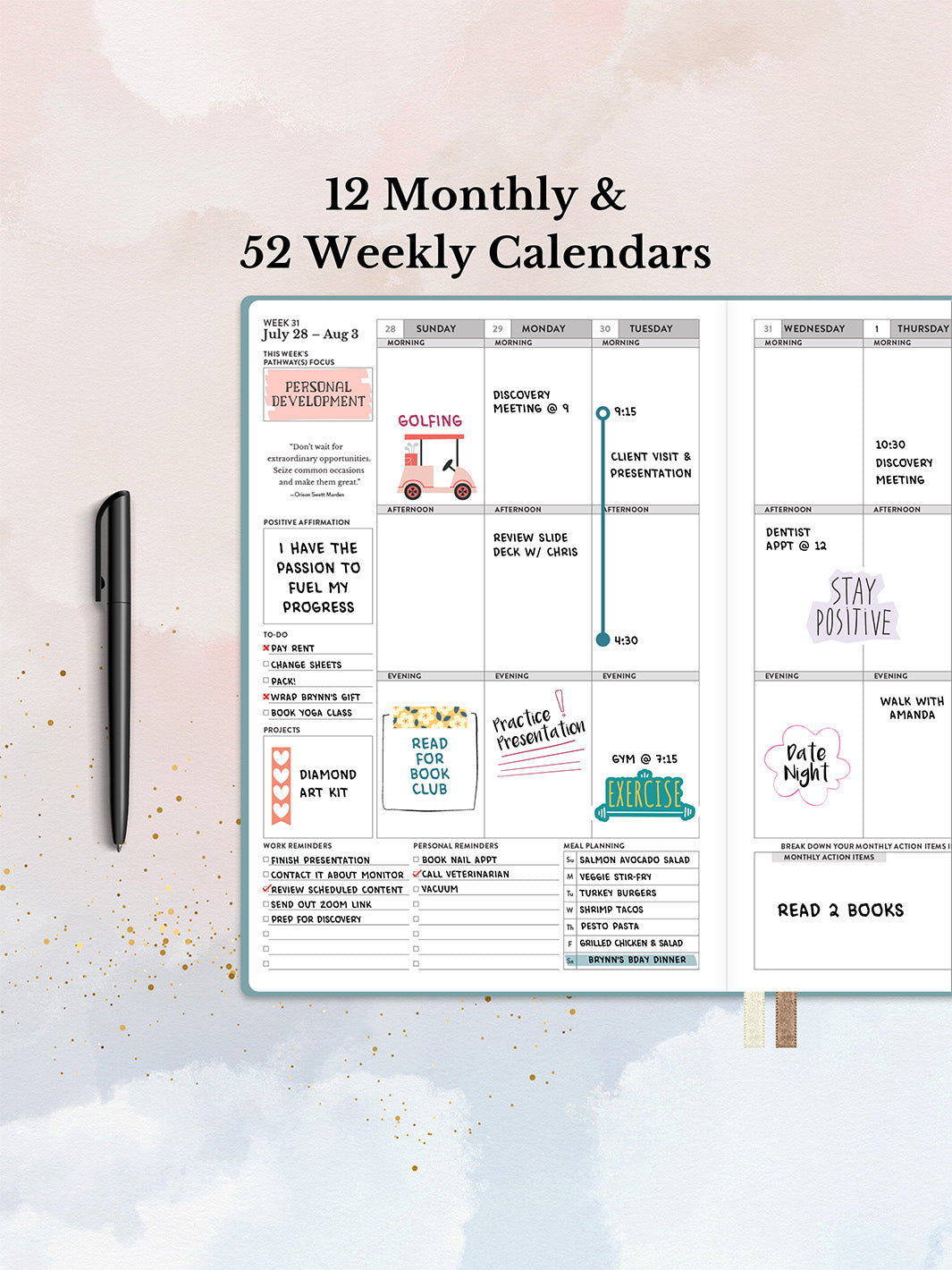 The first weekly spread filled out in the 2024-2025 Mid-Year Planner
