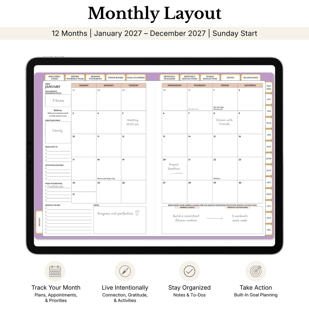 Inside look at the digital 2027 monthly layout 