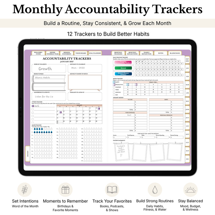 Accountability trackers in the 2027 digital planners 