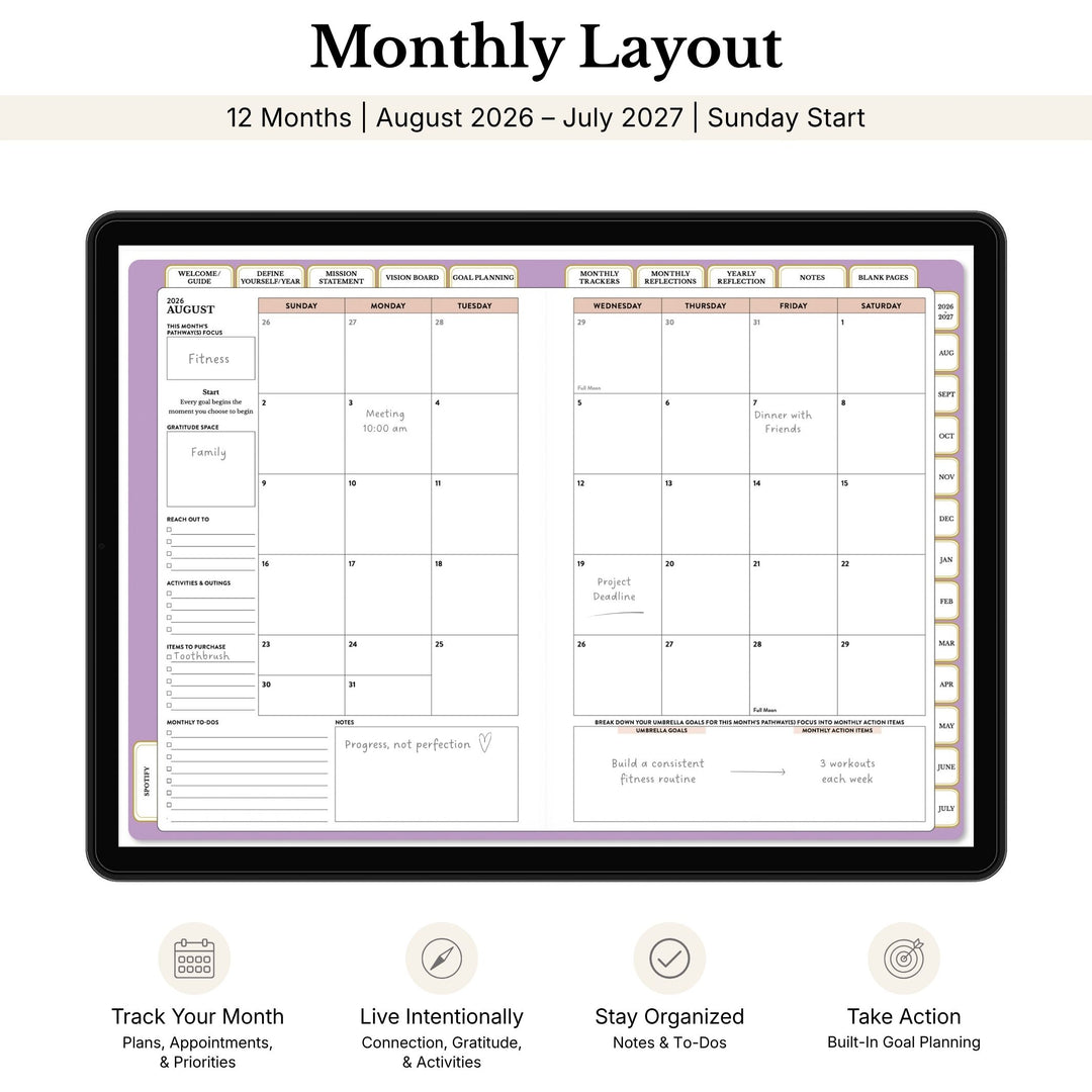 Monthly Layout for Morning Glow Digital Planner 