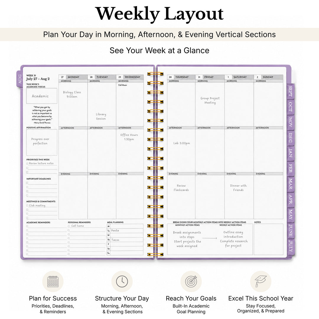 Weekly Planner layout monday start showing the week at a glance 