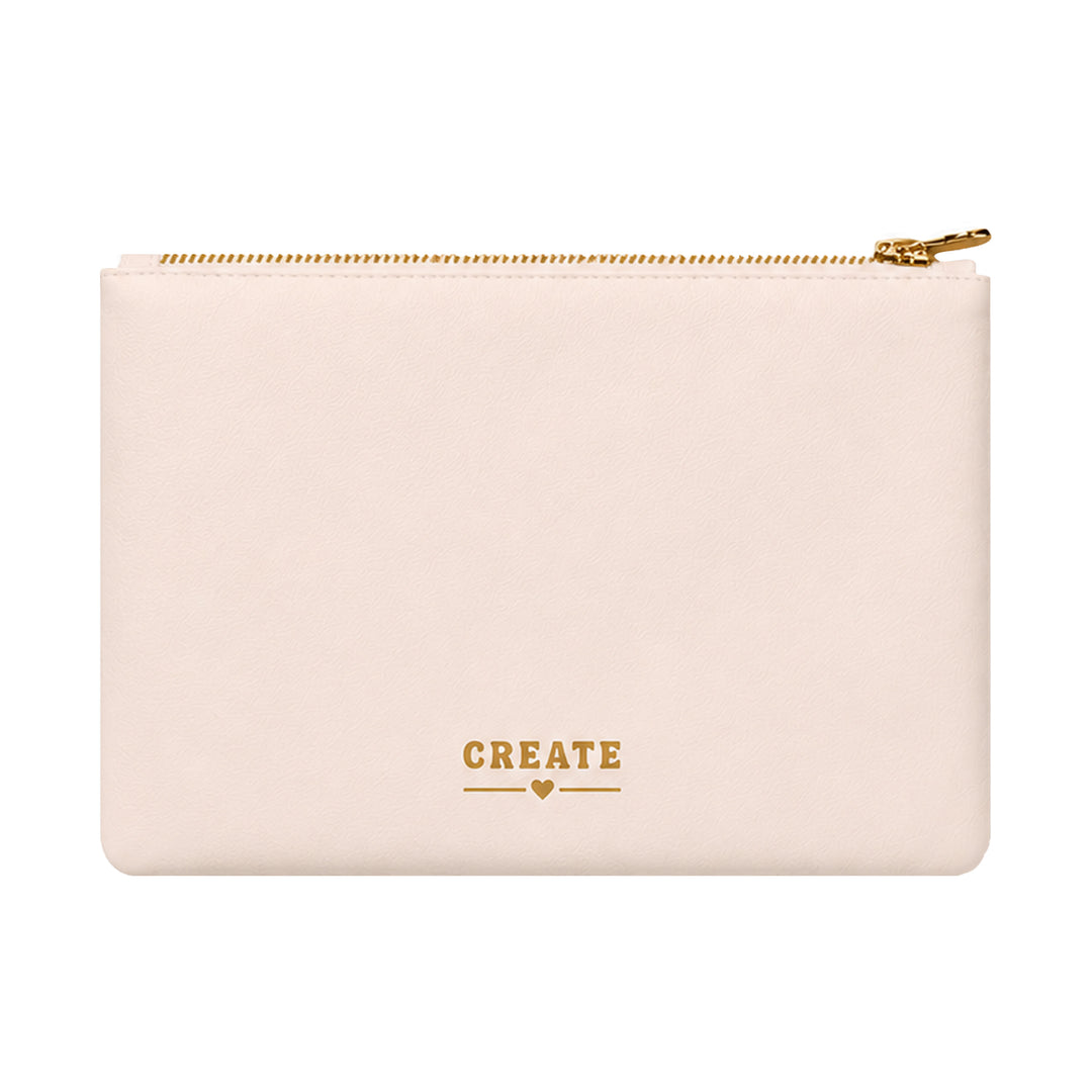 Pink pouch with 'CREATE' text on a white background #color_pink