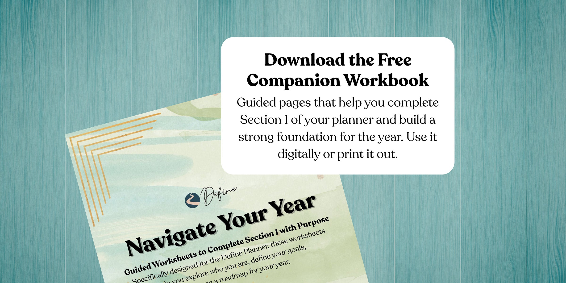 Free Companion Workbook for planning with a teal background