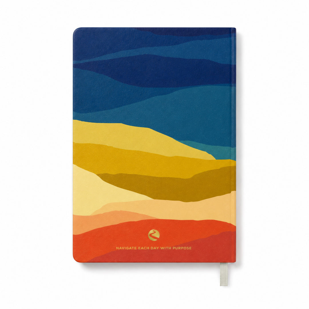 Journal with colorful landscape design on a white background 