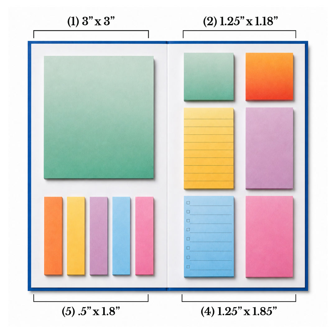 Blue and green notebook with a gradient effect and text on a white background 