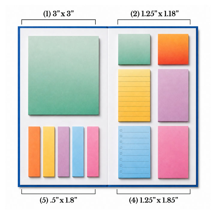 Blue and green notebook with a gradient effect and text on a white background 