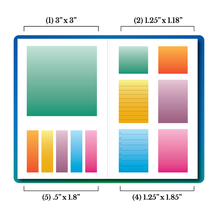 Color sticky notes with dimensions labeled on a white background #color_sea-glass