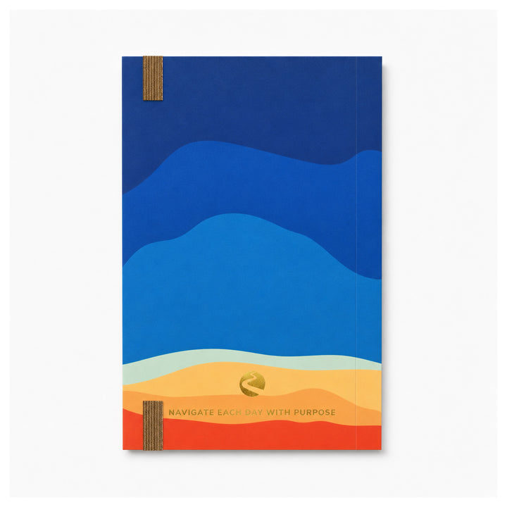 Notebook with colorful landscape design on a white background 