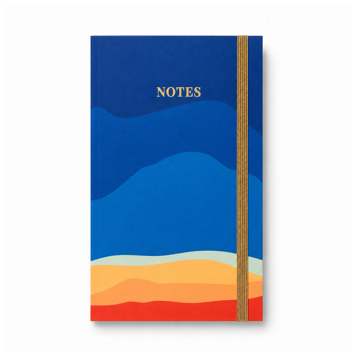 Notebook with colorful landscape design on a white background 