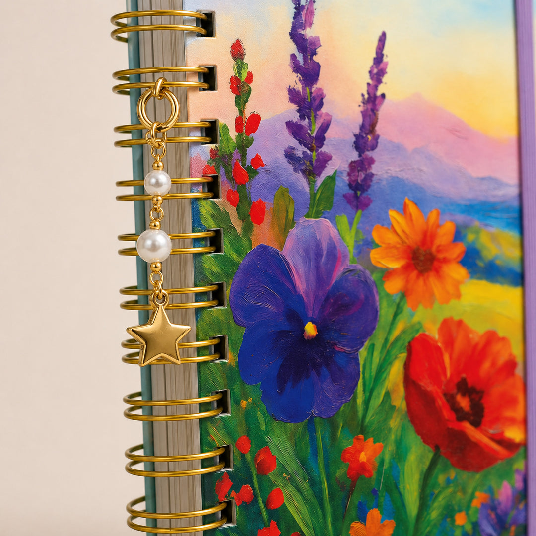 Star charm on the spiral of Morning Glow planner 