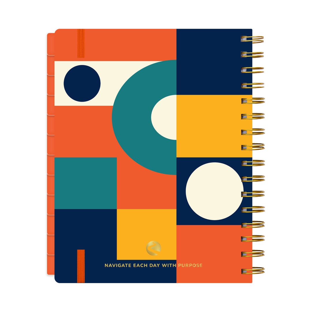 Planner with geometric design and blank tabs on a white background 