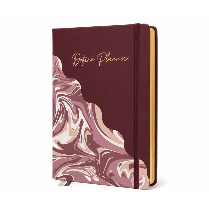 Maroon planner with marble design and &
