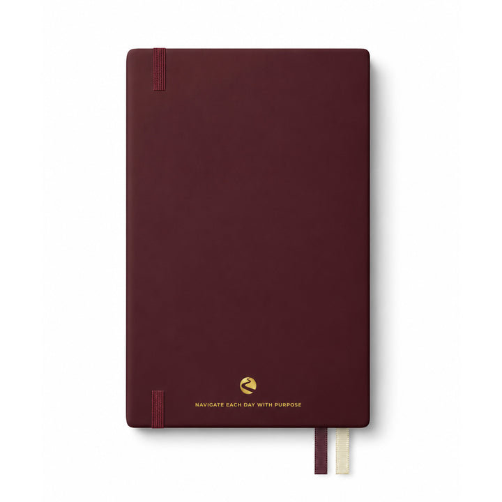 Maroon planny with a gold logo and text on a white background 