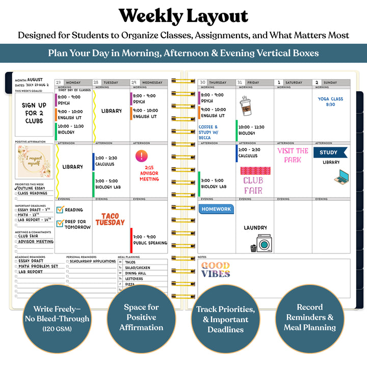 Weekly layout planner for students with various activities and tasks #color_midnight-galaxy