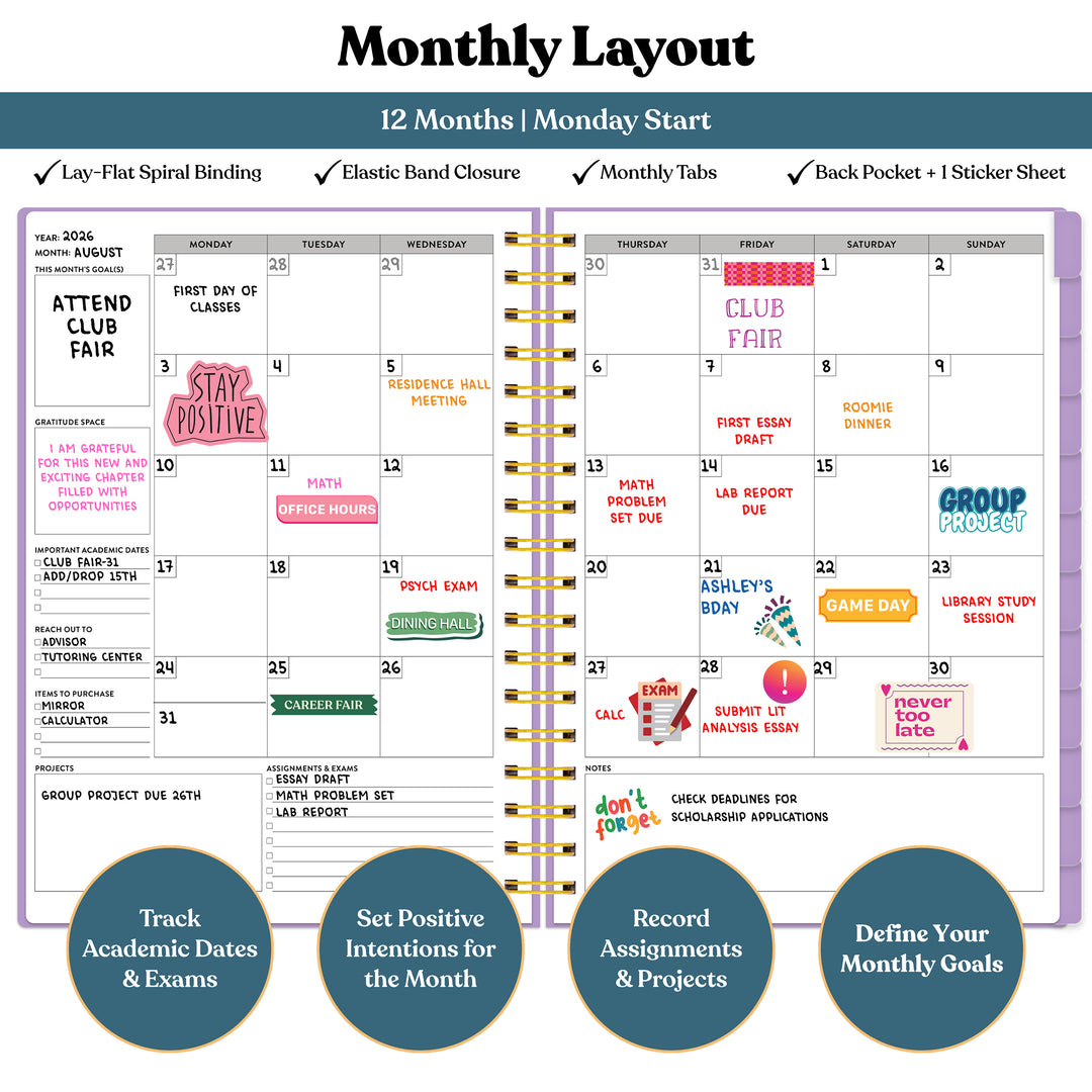 Monthly layout planner with colorful notes and tasks on a white background #color_morning-glow