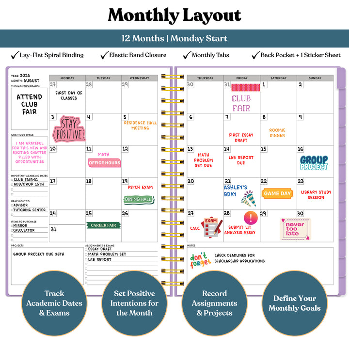 Monthly layout planner with colorful notes and tasks on a white background #color_morning-glow