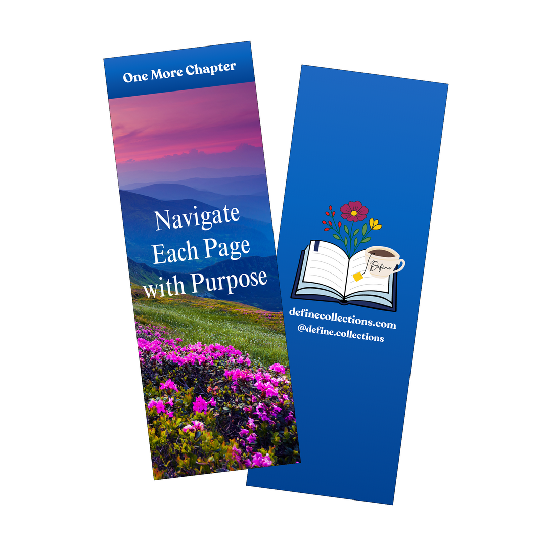Two bookmarks with scenic and branded designs on a white background