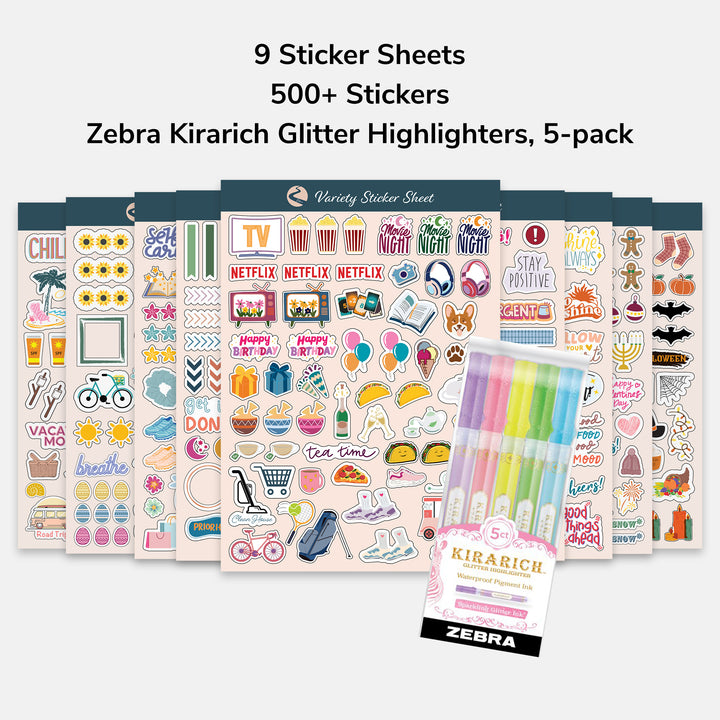 Variety Sticker Sheets & Highlighters Bundle Pack