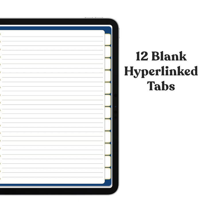 A digital mockup of a lined notebook page displayed on a tablet screen, with the text &