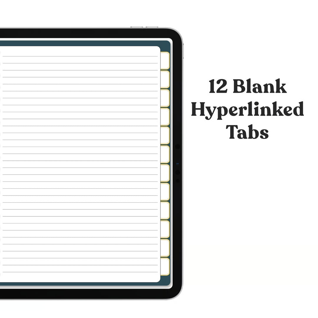A digital mockup of a lined notepad or planner insert shown on a tablet screen, with text reading &