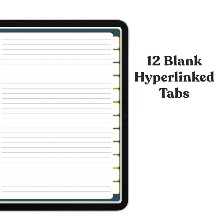 A digital mockup of a lined notepad or planner insert shown on a tablet screen, with text reading &