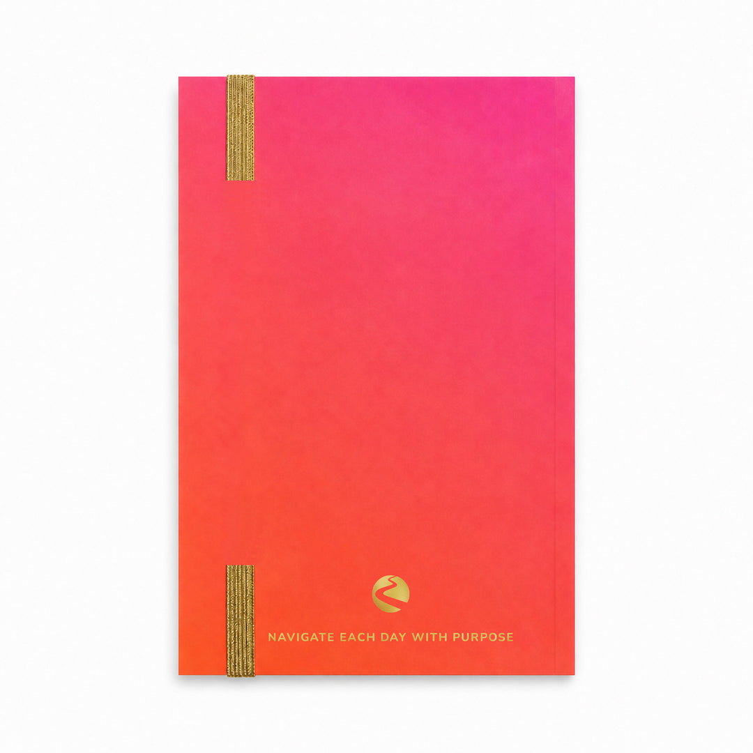 Gradient notebook with pink to orange colors and &