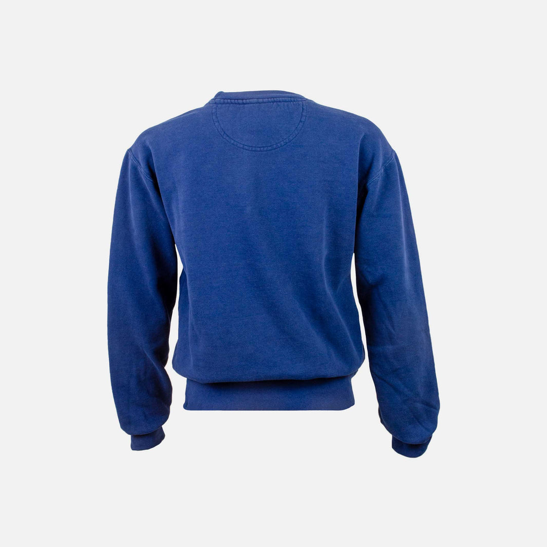 Back of the navy blue embroidered crewneck sweatshirt. #color_true-navy