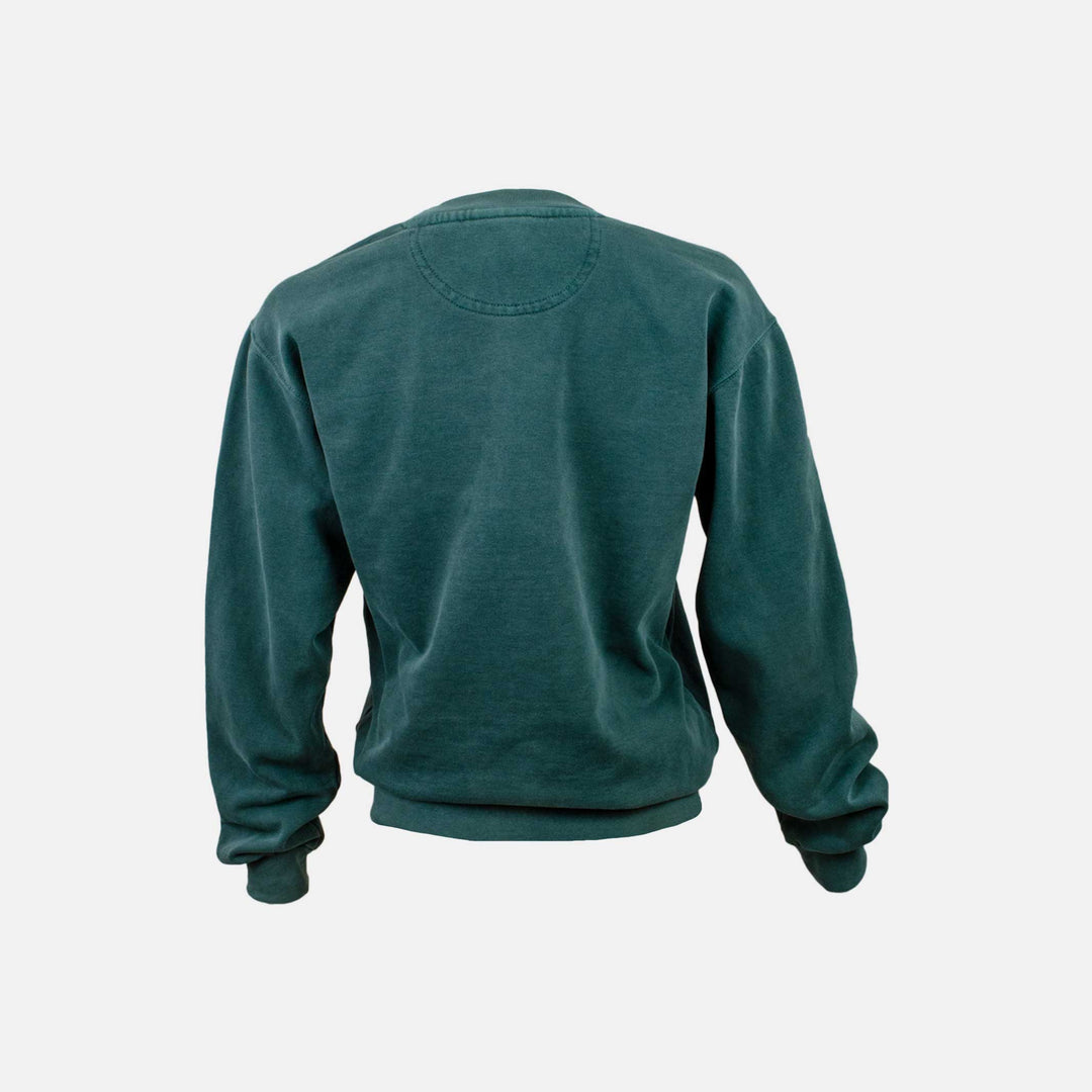 Back of the spruce green embroidered crewneck sweatshirt. #color_blue-spruce
