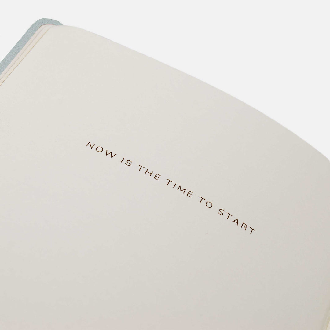 Page with "now is the time to start" printed across the top. #color_seafoam